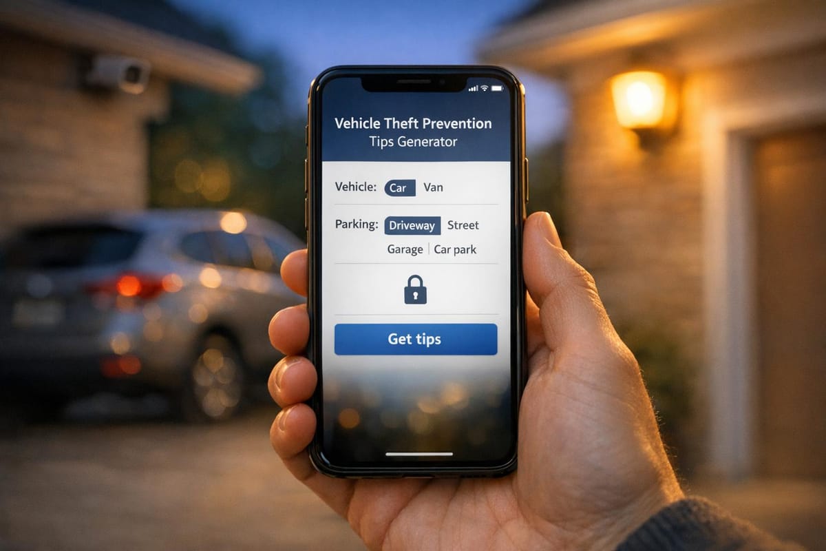 Vehicle Theft Prevention Tips Generator